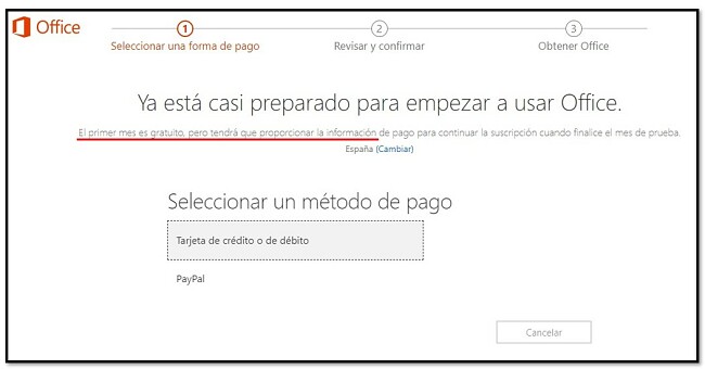 El primer mes de Office 365 es gratis.