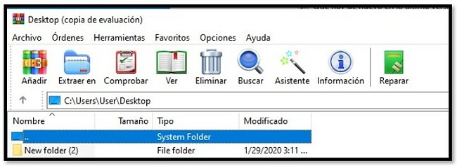 Pantalla de inicio de WinRAR