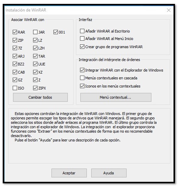 Elija los formatos de archivo compatibles con WinRAR