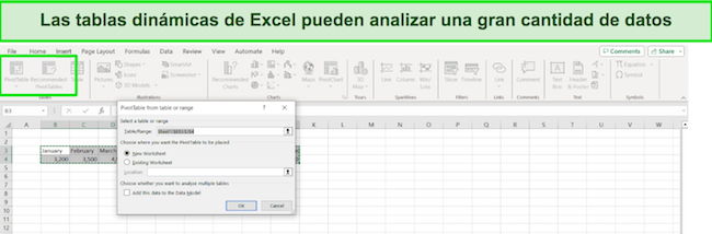 Captura de pantalla de tablas dinámicas de Excel