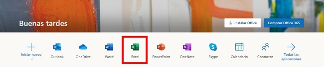Office365 versión en línea de Excel