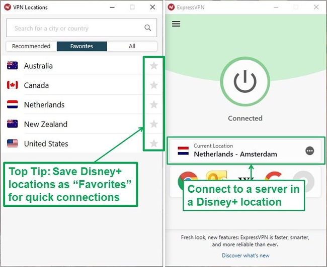 ExpressVPN has multiple servers in the 5 Disney+ service locations.