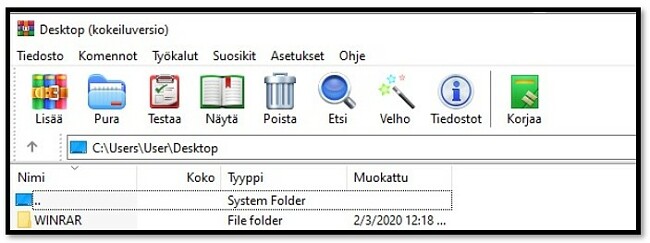 WinRAR-aloitusnäyttö