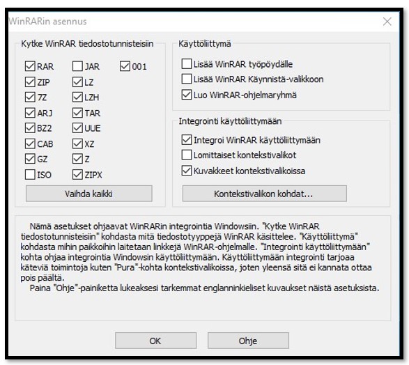 Valitse WinRAR-tuetut tiedostomuodot