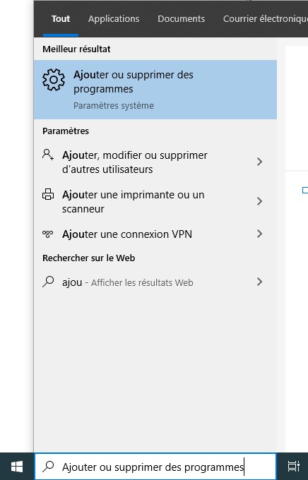 Ajouter / supprimer des programmes de Windows