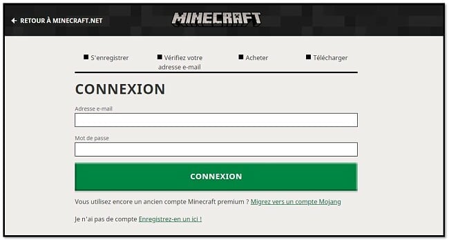 Créer un compte sur Minecraft