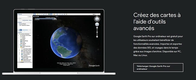 Page de téléchargement officielle de Google Earth Pro