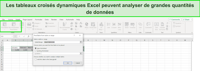 Capture d'écran des tableaux croisés dynamiques Excel