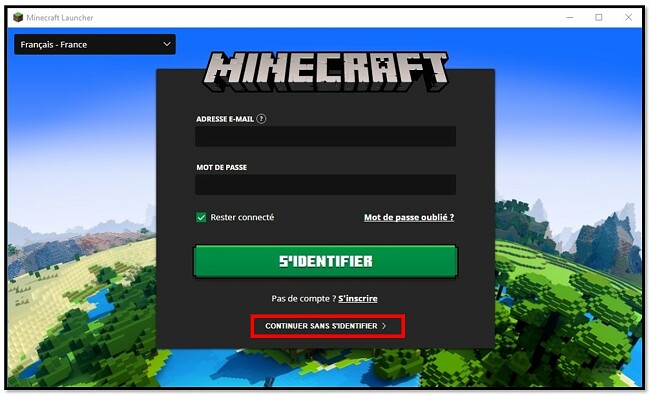 Page de connexion MineCraft