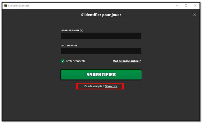 Inscrivez-vous à MineCraft