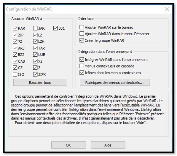 Choisissez les formats de fichiers pris en charge par WinRAR