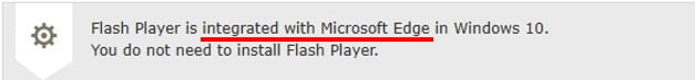 Adobe Flash Player is integrated with Microsoft Edge