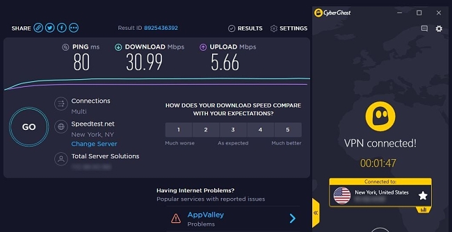 CyberGhost's optimized Disney+ server has consistently fast download speeds.