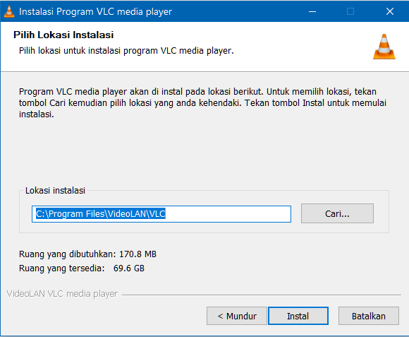 Lokasi pemasangan VLC