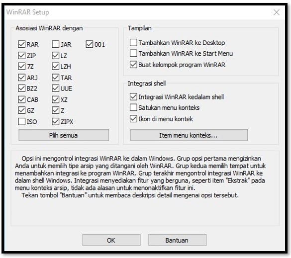 Pilih Format File yang Didukung WinRAR