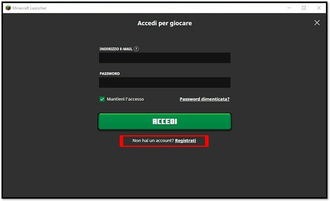 Iscriviti a MineCraft