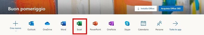 Office365 versione online di Excel