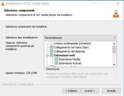 Opzioni di installazione VLC