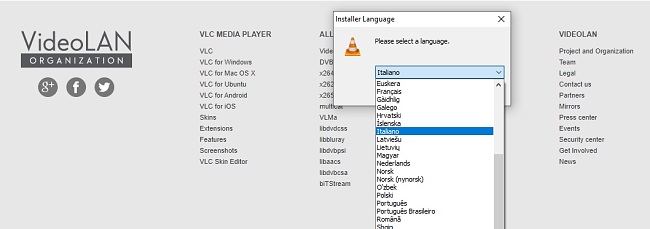 Opzioni lingua VLC