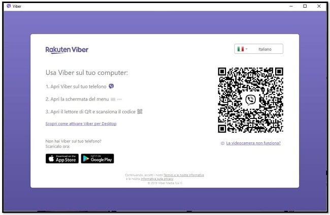 Scansiona il codice QR per usare Viber sul computer