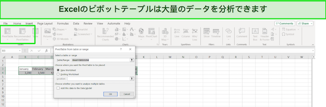 Excel ピボットテーブルのスクリーンショット