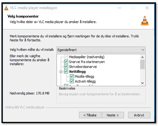 VLC-oppsettalternativer