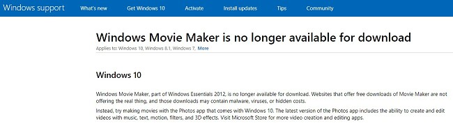 Windows Movie Maker ei ole ladattavissa