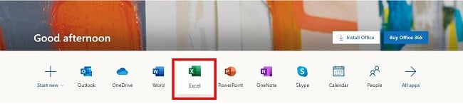 Office365 Online-version av Excel