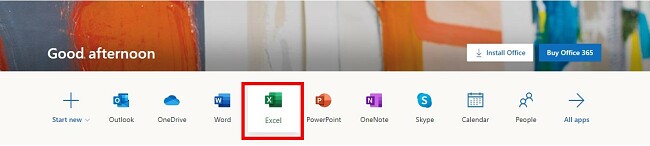 Office365 Online-version av Excel
