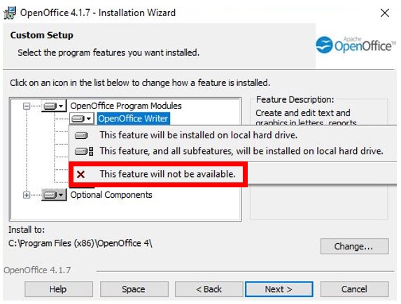 OpenOffice - instalacja niestandardowa