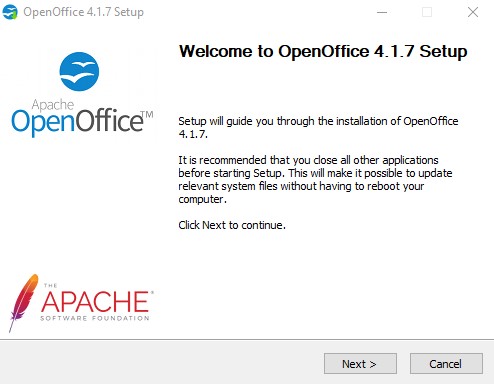 Open Office installation wizard 1