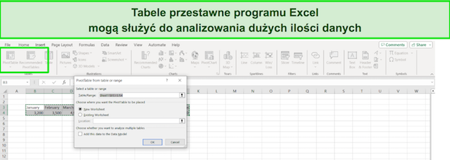 Zrzut ekranu z tabelami przestawnymi programu Excel