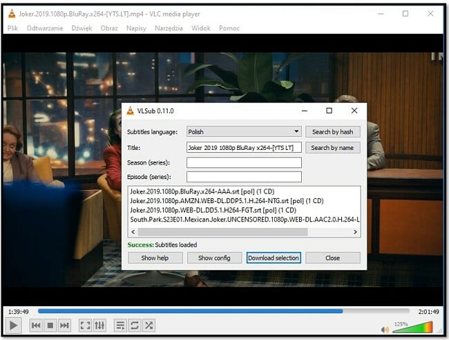 Dodaj informacje o multimediach do VLC VLsub