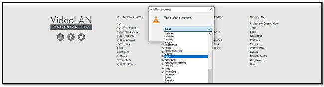 Opcje językowe VLC