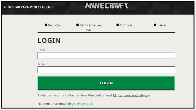 Criar conta no Minecraft