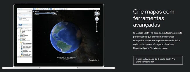 Página de download oficial do Google Earth Pro