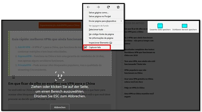 Ferramenta de captura de tela do Firefox