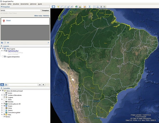 Interface do usuário do Google Earth Pro