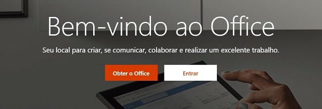 Clique em Obter o Office na Home Page Oficial da Microsoft Office