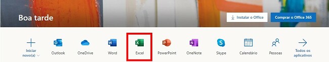 Office365 versão online do Excel