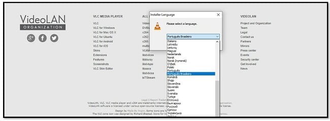 Opções de idioma do VLC