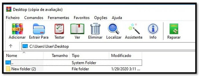 Tela inicial do WinRAR