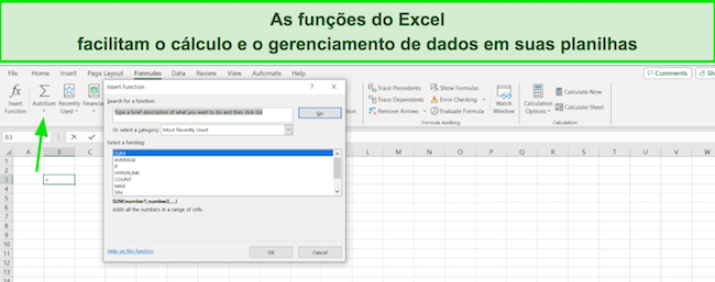 Captura de tela de soma automática do Excel 365