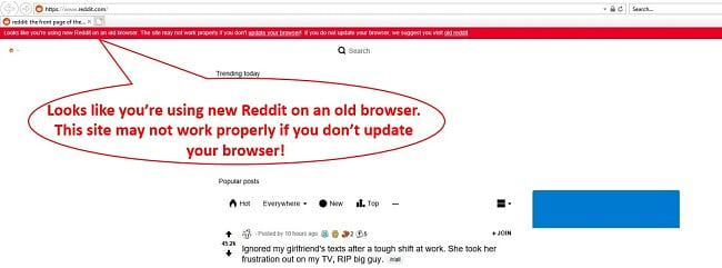 Reddit won't display in IE