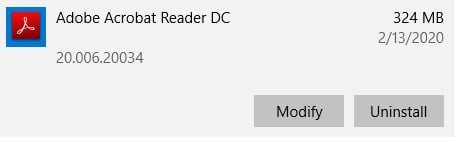 Удалить Adobe Acrobat Reader DC