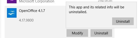 Uninstall OpenOffice from Windows