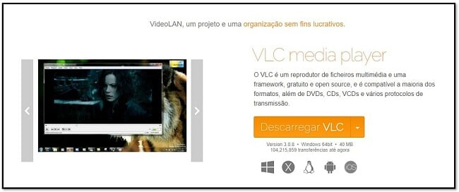 Página oficial de download do VLC