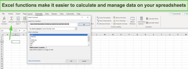 Excel 365 autosum screenshot