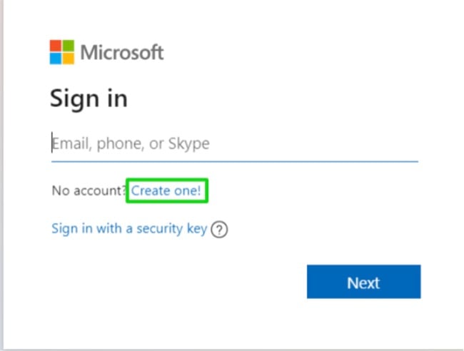Microsoft Sign In form screenshot