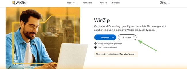 WinZip 下载页面
